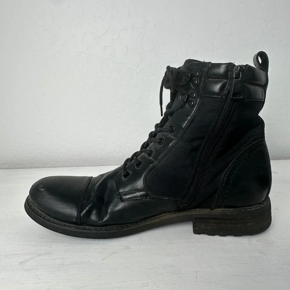 Steve Madden Boots Mens 12 P-Lineup Black Cap Toe Side Zip Combat Boot